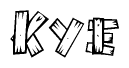 The image contains the name Kye written in a decorative, stylized font with a hand-drawn appearance. The lines are made up of what appears to be planks of wood, which are nailed together