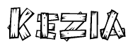 The clipart image shows the name Kezia stylized to look like it is constructed out of separate wooden planks or boards, with each letter having wood grain and plank-like details.