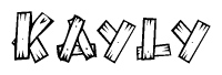 The clipart image shows the name Kayly stylized to look like it is constructed out of separate wooden planks or boards, with each letter having wood grain and plank-like details.
