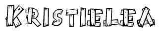 The image contains the name Kristielea written in a decorative, stylized font with a hand-drawn appearance. The lines are made up of what appears to be planks of wood, which are nailed together