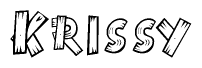 The clipart image shows the name Krissy stylized to look like it is constructed out of separate wooden planks or boards, with each letter having wood grain and plank-like details.