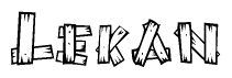 The image contains the name Lekan written in a decorative, stylized font with a hand-drawn appearance. The lines are made up of what appears to be planks of wood, which are nailed together