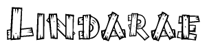 The image contains the name Lindarae written in a decorative, stylized font with a hand-drawn appearance. The lines are made up of what appears to be planks of wood, which are nailed together