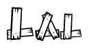 The image contains the name Lal written in a decorative, stylized font with a hand-drawn appearance. The lines are made up of what appears to be planks of wood, which are nailed together
