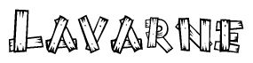 The image contains the name Lavarne written in a decorative, stylized font with a hand-drawn appearance. The lines are made up of what appears to be planks of wood, which are nailed together
