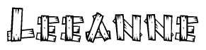 The clipart image shows the name Leeanne stylized to look as if it has been constructed out of wooden planks or logs. Each letter is designed to resemble pieces of wood.