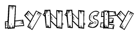 The image contains the name Lynnsey written in a decorative, stylized font with a hand-drawn appearance. The lines are made up of what appears to be planks of wood, which are nailed together