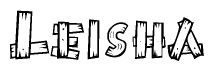 The image contains the name Leisha written in a decorative, stylized font with a hand-drawn appearance. The lines are made up of what appears to be planks of wood, which are nailed together