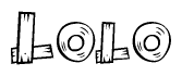The clipart image shows the name Lolo stylized to look like it is constructed out of separate wooden planks or boards, with each letter having wood grain and plank-like details.