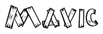 The image contains the name Mavic written in a decorative, stylized font with a hand-drawn appearance. The lines are made up of what appears to be planks of wood, which are nailed together