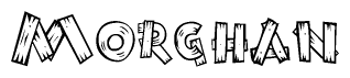 The image contains the name Morghan written in a decorative, stylized font with a hand-drawn appearance. The lines are made up of what appears to be planks of wood, which are nailed together
