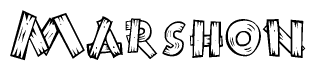 The clipart image shows the name Marshon stylized to look as if it has been constructed out of wooden planks or logs. Each letter is designed to resemble pieces of wood.