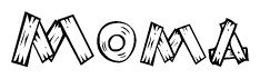 The clipart image shows the name Moma stylized to look as if it has been constructed out of wooden planks or logs. Each letter is designed to resemble pieces of wood.