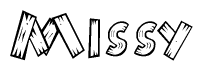 The image contains the name Missy written in a decorative, stylized font with a hand-drawn appearance. The lines are made up of what appears to be planks of wood, which are nailed together
