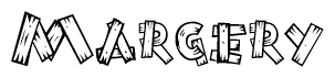 The image contains the name Margery written in a decorative, stylized font with a hand-drawn appearance. The lines are made up of what appears to be planks of wood, which are nailed together