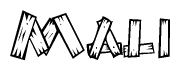 The image contains the name Mali written in a decorative, stylized font with a hand-drawn appearance. The lines are made up of what appears to be planks of wood, which are nailed together