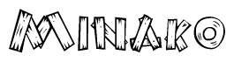 The clipart image shows the name Minako stylized to look like it is constructed out of separate wooden planks or boards, with each letter having wood grain and plank-like details.