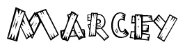 The clipart image shows the name Marcey stylized to look as if it has been constructed out of wooden planks or logs. Each letter is designed to resemble pieces of wood.