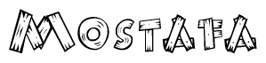 The clipart image shows the name Mostafa stylized to look like it is constructed out of separate wooden planks or boards, with each letter having wood grain and plank-like details.