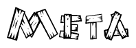 The image contains the name Meta written in a decorative, stylized font with a hand-drawn appearance. The lines are made up of what appears to be planks of wood, which are nailed together