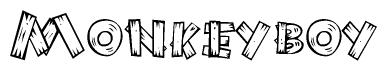 The image contains the name Monkeyboy written in a decorative, stylized font with a hand-drawn appearance. The lines are made up of what appears to be planks of wood, which are nailed together