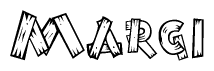 The clipart image shows the name Margi stylized to look like it is constructed out of separate wooden planks or boards, with each letter having wood grain and plank-like details.
