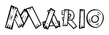 The image contains the name Mario written in a decorative, stylized font with a hand-drawn appearance. The lines are made up of what appears to be planks of wood, which are nailed together