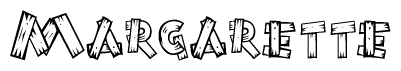 The image contains the name Margarette written in a decorative, stylized font with a hand-drawn appearance. The lines are made up of what appears to be planks of wood, which are nailed together