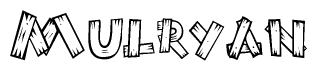 The clipart image shows the name Mulryan stylized to look as if it has been constructed out of wooden planks or logs. Each letter is designed to resemble pieces of wood.