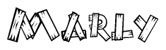 The image contains the name Marly written in a decorative, stylized font with a hand-drawn appearance. The lines are made up of what appears to be planks of wood, which are nailed together