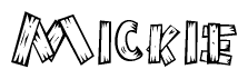 The clipart image shows the name Mickie stylized to look as if it has been constructed out of wooden planks or logs. Each letter is designed to resemble pieces of wood.