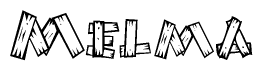 The clipart image shows the name Melma stylized to look as if it has been constructed out of wooden planks or logs. Each letter is designed to resemble pieces of wood.