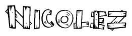The image contains the name Nicolez written in a decorative, stylized font with a hand-drawn appearance. The lines are made up of what appears to be planks of wood, which are nailed together