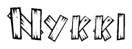 The image contains the name Nykki written in a decorative, stylized font with a hand-drawn appearance. The lines are made up of what appears to be planks of wood, which are nailed together
