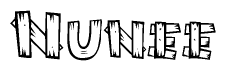 The clipart image shows the name Nunee stylized to look like it is constructed out of separate wooden planks or boards, with each letter having wood grain and plank-like details.