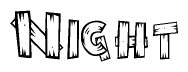 The image contains the name Night written in a decorative, stylized font with a hand-drawn appearance. The lines are made up of what appears to be planks of wood, which are nailed together