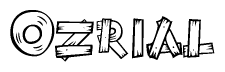 The image contains the name Ozrial written in a decorative, stylized font with a hand-drawn appearance. The lines are made up of what appears to be planks of wood, which are nailed together