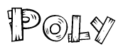 The clipart image shows the name Poly stylized to look like it is constructed out of separate wooden planks or boards, with each letter having wood grain and plank-like details.