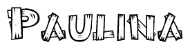 The image contains the name Paulina written in a decorative, stylized font with a hand-drawn appearance. The lines are made up of what appears to be planks of wood, which are nailed together