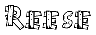 The image contains the name Reese written in a decorative, stylized font with a hand-drawn appearance. The lines are made up of what appears to be planks of wood, which are nailed together