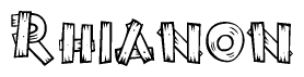 The image contains the name Rhianon written in a decorative, stylized font with a hand-drawn appearance. The lines are made up of what appears to be planks of wood, which are nailed together