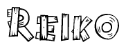 The clipart image shows the name Reiko stylized to look like it is constructed out of separate wooden planks or boards, with each letter having wood grain and plank-like details.