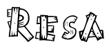 The image contains the name Resa written in a decorative, stylized font with a hand-drawn appearance. The lines are made up of what appears to be planks of wood, which are nailed together