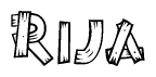 The clipart image shows the name Rija stylized to look like it is constructed out of separate wooden planks or boards, with each letter having wood grain and plank-like details.