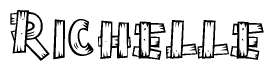 The clipart image shows the name Richelle stylized to look like it is constructed out of separate wooden planks or boards, with each letter having wood grain and plank-like details.