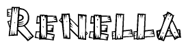 The image contains the name Renella written in a decorative, stylized font with a hand-drawn appearance. The lines are made up of what appears to be planks of wood, which are nailed together