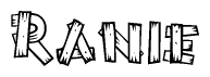 The image contains the name Ranie written in a decorative, stylized font with a hand-drawn appearance. The lines are made up of what appears to be planks of wood, which are nailed together