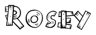 The image contains the name Rosey written in a decorative, stylized font with a hand-drawn appearance. The lines are made up of what appears to be planks of wood, which are nailed together
