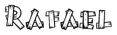 The clipart image shows the name Rafael stylized to look like it is constructed out of separate wooden planks or boards, with each letter having wood grain and plank-like details.