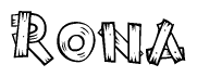 The clipart image shows the name Rona stylized to look like it is constructed out of separate wooden planks or boards, with each letter having wood grain and plank-like details.